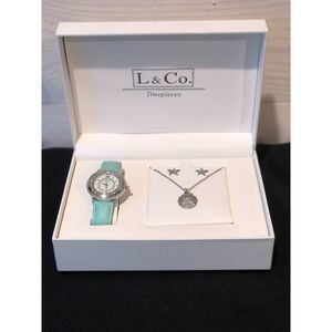 L & Co Timepieces Watch Necklace and Earring Jewelry Set